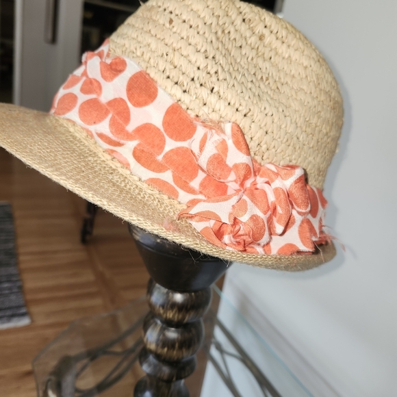 Juicy Couture Straw Hat with Orange Polka Dot Band - Picture 2 of 4
